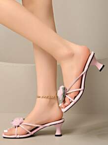2025 Summer New Soft Leather Square Toe Sandals, Slip-On Cat Heel Flip Flops, Versatile Thin Strap Thong Sandals For Women, Elegant For Party, Wedding