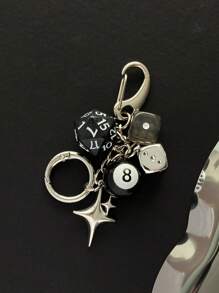 1 pezzo Portachiavi fatto a mano con dadi, accessorio alla moda Y2K stile sottocultura, ciondolo a forma di palla da biliardo 8, decorazione per borse