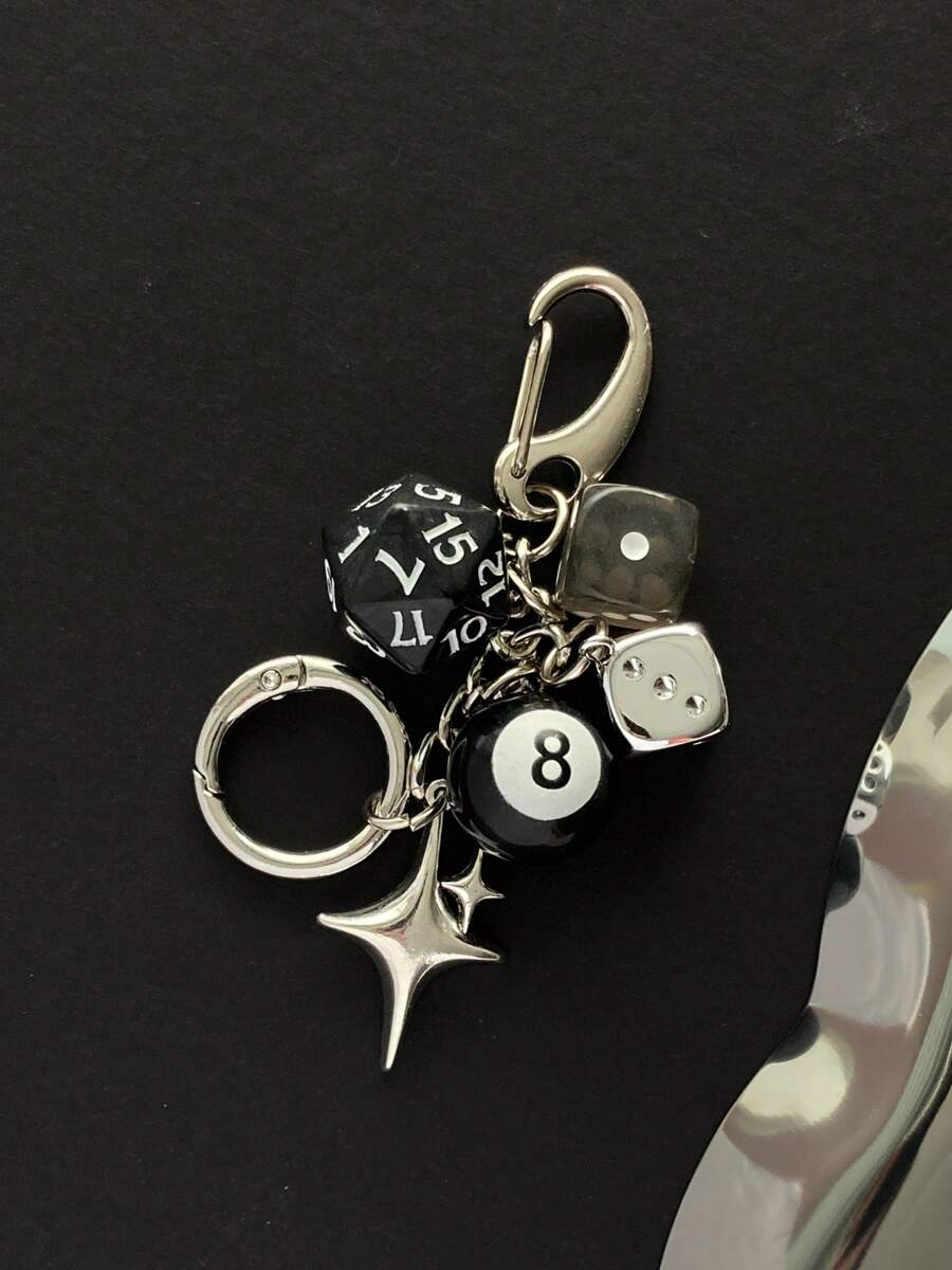1 pezzo Portachiavi fatto a mano con dadi, accessorio alla moda Y2K stile sottocultura, ciondolo a forma di palla da biliardo 8, decorazione per borse