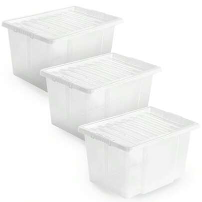 ZYBUX 3 X 50L Clear Plastic Storage Boxes With Clear Lids Set Of 3, Multipurpose Storage Solution, Stackable Boxes For Home & Office 57 X 40 X 33cm