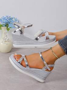 Sandali con plateau da donna per l estate, eleganti, di moda retrò, con fibbia argento, con punta aperta e tacco alto, comodi, leggeri, adatti per uso quotidiano, tempo libero all aperto, viaggi, spiaggia