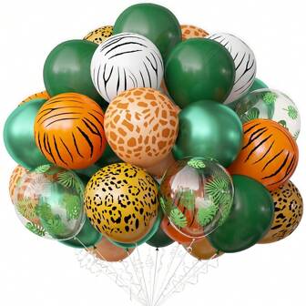 30Pcs/50Pcs 12Inch Jungle Animal Thickened Latex Balloons Set With Tropical Leaves Leopard Deer Zebra Printed For Babyshower Party Decor Wild One Birthday Party Supplies