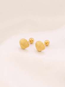 1pair Stainless Steel Mini Shell Stud Earrings For Women Fashion Screw Ball Earring Tragus Cartilage Ear Piercing Waterproof Jewelry