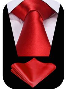 1set Tie & Pocket Square Set, Men's 3.15" Champagne Textured Necktie & Handkerchief Set, Formal Wedding Party Groom Tie Set, Solid Satin Woven Dyed Tie & Pocket Square Set - Champagne - View 9