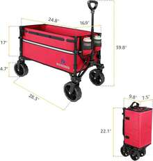 ROSONG Collapsible Wagon Cart With Wheels Foldable - Folding Utility Heavy Duty Wagons Carts For Grocery Sports Garden Shopping Camping - Burgundy - View 5