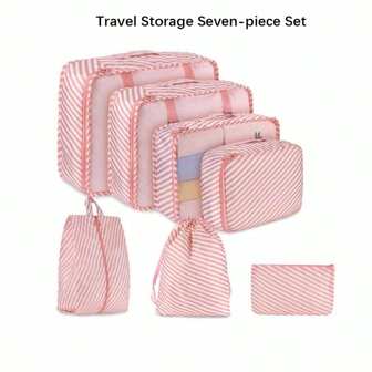 7-Piece Women's Portable Travel Organizer Kit, Clothing Sorting And Storage Bags For Luggage And Trips Travel Essentials Travel Accessories Travel Bag Vacation Holiday Back To School School Stuff Packing Cubes Dorm Room Essentials College