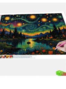 Galaxy Landscape Diamond Painting Kit - DIY Full Square/Round Diamond Embroidery Set, Suitable For Home Decor, Acrylic Diamond And Landscape River Boat Pattern Design