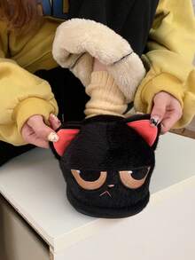 XIXITIAO 1 đôi dép bông ấm áp hình mèo đen mắt to dễ thương, dép đi trong nhà thoải mái cho nữ, thích hợp cho mùa thu/đông. - màu đen - Xem 4