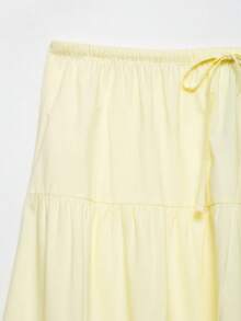 DEEKA Summer New Casual Fashion Simple Versatile Bowknot Patchwork Mid-Waist Skirt - Yellow - View 3