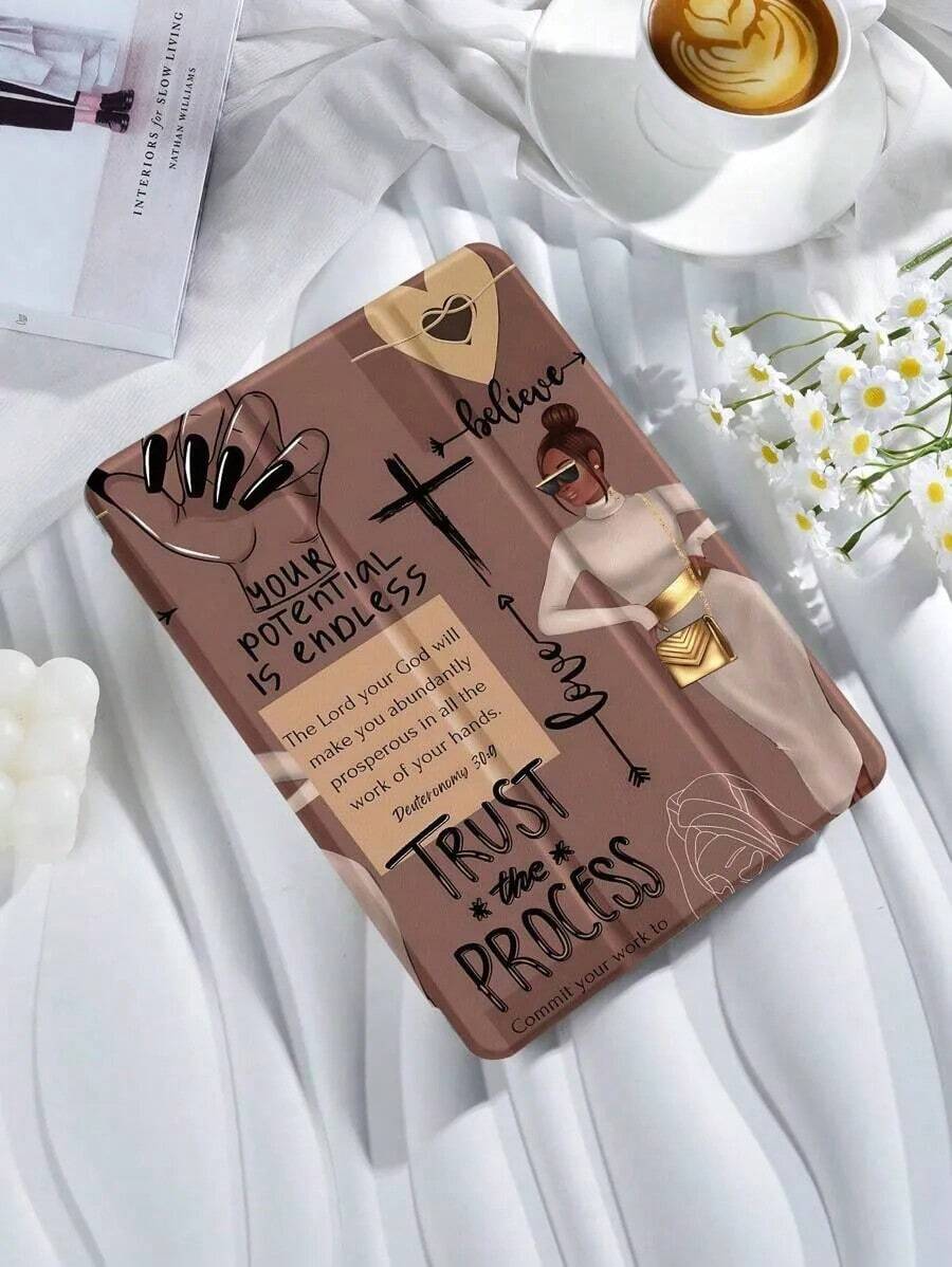 Inspirational Girl Pattern Compatible With IPad Case Generation 11th/10th/9th/8th/7th/6th/5th/10.9/10.2/ 9.7 Inch,IPad Air 13/11/10.9/10.5/9.7 Inch,IPad Pro 13 Inch(M4)/12.9/11/10.5 Inch, IPad Mini4/Mini5 7.9 Inch,Tablet  Built-In Pen Tray,Supports Automatic Sleep/Wake Lid Ins Style Leather+Tpu Anti-Fall, Shock-Proof Soft Cases Back To School Gift - Xám - Xem 1