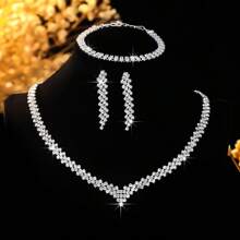 4pcs/Set Rhinestone Party/Evening Earrings + Bracelet + Necklace