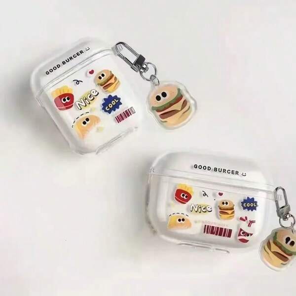 Cute Mini Burger Design Creative Apple Wireless Bluetooth Earphone Case, Transparent Earphone Protective Cover