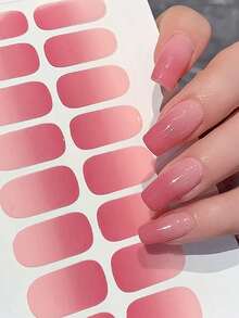 1pc New Ombre Color Nail Art Stickers, Full Cover Nail Wraps, Waterproof Peel And Stick Manicure Stickers, Women Fingernail Art, Easy To Use, Suitable For Holiday Decoration, Party, Birthday Gift - Baby Pink - View 2