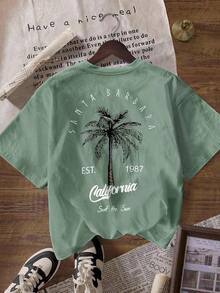 PLAYERA DE DAMA CON ESTAMPADO DE CALIFORNIA PALMERA TRASERA IDEAL PARA GYM O CASUAL - Verde Oliva - Ver 3