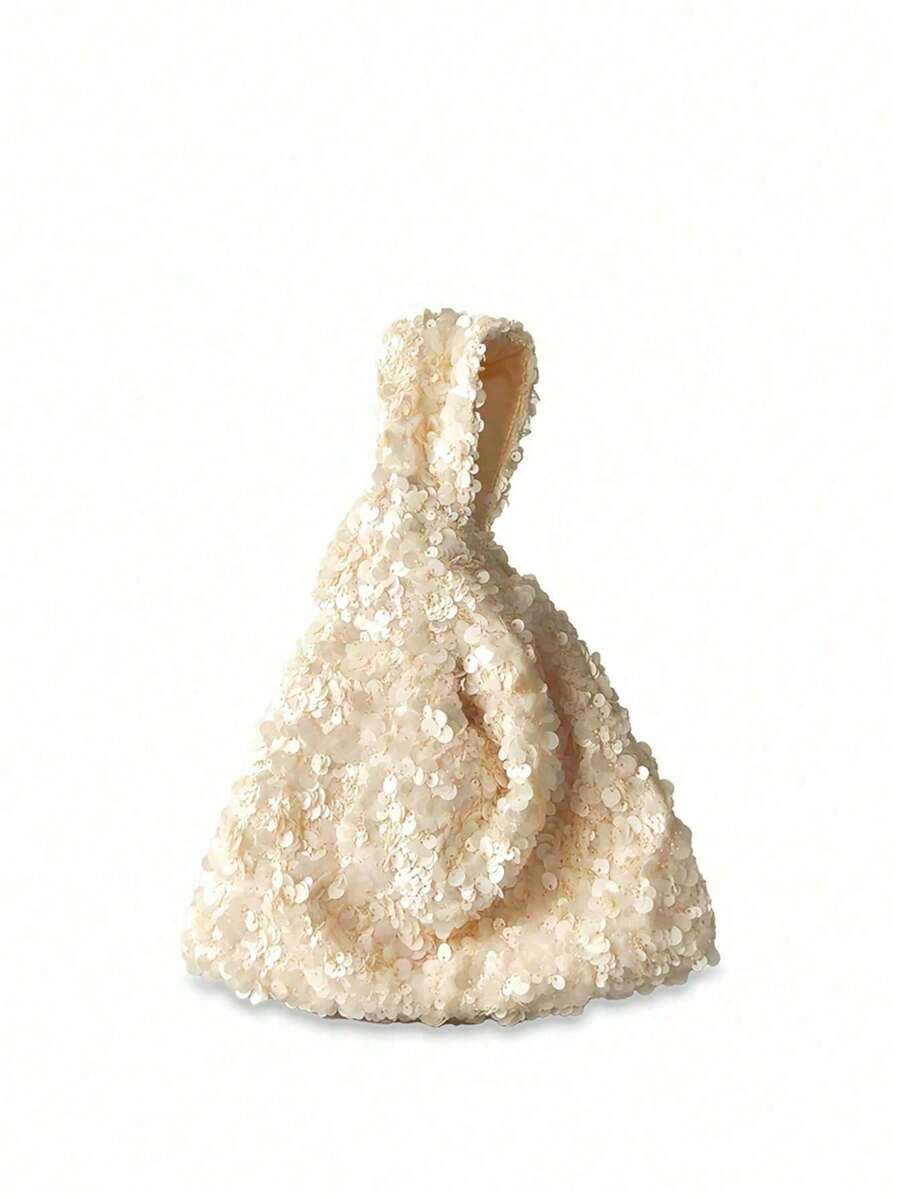 Bling Sequin Wristlet Bag For Women, Versatile Fashion Retro Style Handbag - Beige - View 1