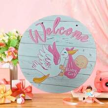 1 pieza Decoración de fiesta para bebé Colgante de madera, Logotipo de bienvenida para revelación de género - Fácil de colgar, Decoración de pared con tema de oso y globos rosas - Perfecto para celebraciones de primer cumpleaños y duchas de adolescentes, Pancarta de feliz cumpleaños