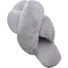 Local Delivery--LZLER Women's Cross Band Slippers, Soft Plush Fleece Lightweight Non Slip Open Toe Flip Flop Shoes House Indoor Outdoor Fur Fuzzy Slippers - 灰色 - 查看 1