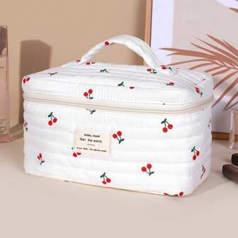 1 pezzo Borsa cosmetica con stampa a ciliegia, borsetta per trucco di moda e portatile, borsa multifunzione per il storage, astuccio per il trucco grande e carino, borsetta da viaggio mini per trucco, organizer per cosmetici stampati per rossetti, pennelli, prodotti per la pelle, telefono, piccoli oggetti, adatto come regalo, per le vacanze e le occasioni (Ognissanti, Natale)