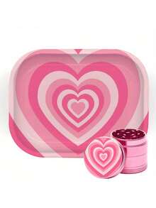 BROS 2 件心形香草研磨器卷盘组合少女粉色烟草套装心形图案玻璃烟灰缸、研磨器、储物托盘，适合男朋友和女朋友的生日礼物、圣诞节礼物 - 彩色 - 查看 5