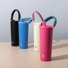 Durable Stainless Steel Water Bottle With Paracord Handle Lightweight Portable Outdoor Hydration Flip Top Lid Free - 藍色 - 查看 7