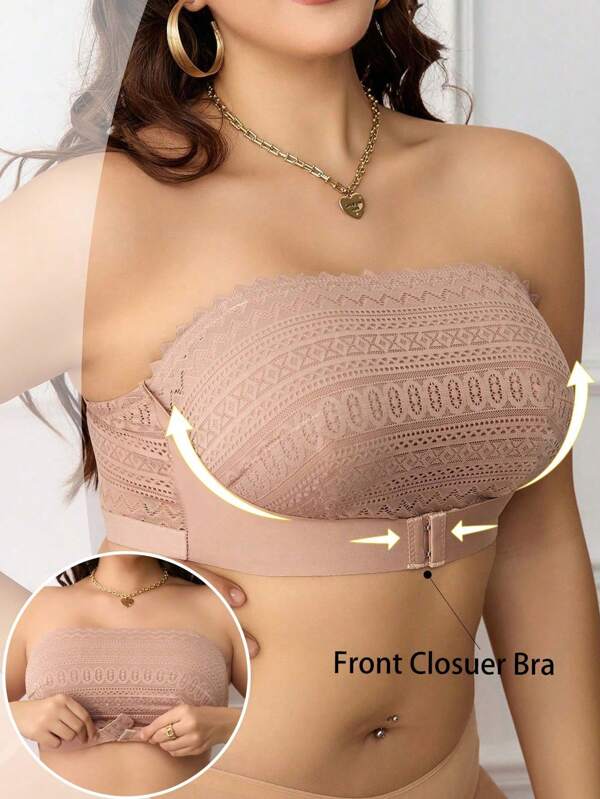 Plus Size Simple Solid Color Front Closure Wireless Bra