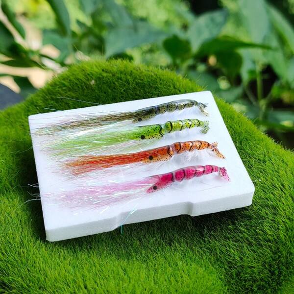 4 pièces/Set Hameçons de pêche taille 8, leurres, appâts de pêche à la mouche, appâts biotiques, appâts nymphes, leurres de surface, appâts de crevettes, mouches sèches, appâts de moulinet, apparence biotique, trompeur, accroche les poissons affamés, taille compacte, portable, convient aux pêcheurs débutants