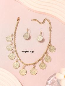 1 套宫殿奥斯曼土耳其硬币形状吊坠项链，配配套小耳环，婚礼/宴会/节日派对配饰，节日礼物 - 耳環 - 查看 3