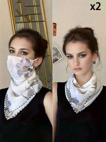 1PC 2025 Summer Sunscreen UV Flower Pattern Veil, Ice Silk Breathable Face Protection Triangle Silk Scarf Women's Ear Hanging Neck