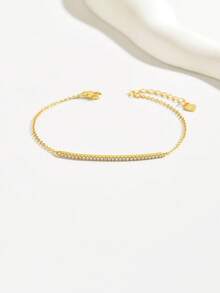 1 件简约设计 925 纯银锆石四叶草手链，适合日常佩戴和派对，是理想的礼物 - 金色 - 查看 5