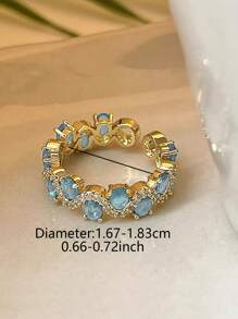 1pc Elegant And Luxurious Design Green Zirconia Inlay Copper Alloy Ring For Women