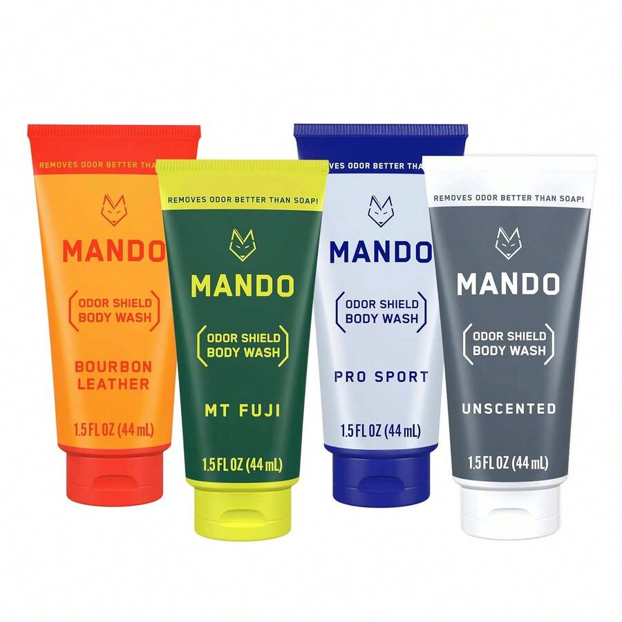 Mando Odor Shield Body Wash - 24 Hour Control - Removes Odor Better Than Soap - SLS And Paraben Free, Skin Safe - 8.5 Ounce (Bourbon Leather) - Sampler Pack - View 1