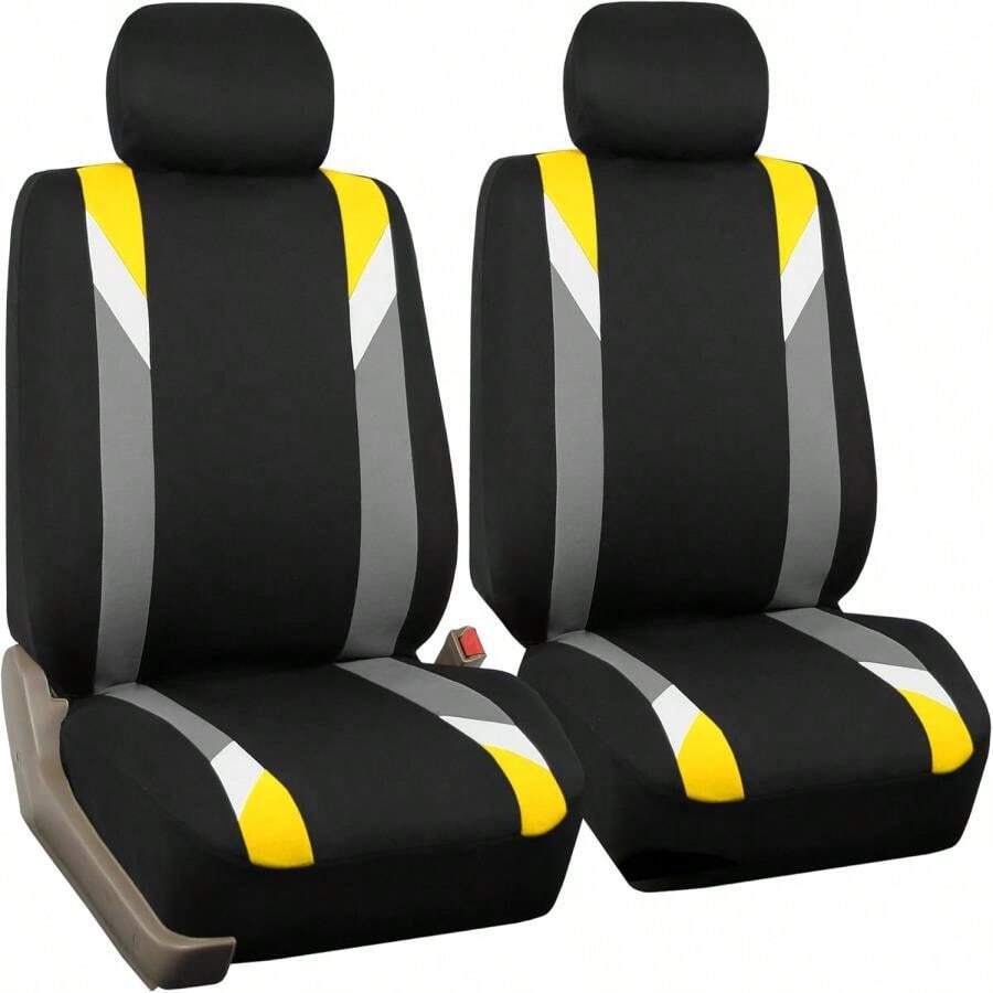 FH Group Front Set Cloth Car Seat Covers For Low Back Seats With Removable Headrest, Universal Fit, Airbag Compatible Seat Cover For SUV, Sedan, Van, Gray - Màu vàng - Xem 1