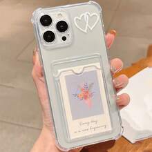 1pc Phone Case: 1 White Heart Minimalist Design Transparent TPU Phone Case With Card Slot, Compatible With IPhone 16/15/14/13/12/11 Pro Max/XS/XR/7/8 Plus Valentine's Day Phone Cases - Trong sáng - Xem 2