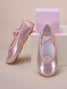 Children's Indoor Practice Shoes, Dance Performance Shoes, Shiny Surface, Durable, Full Stretch Soft Bottom, Comfortable, Non-Slip, Elastic Band, No Laces, Suitable For Ballet Dancing, All Seasons