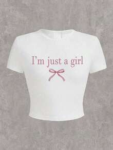 Teen Girls Print Tops Leisure Slogan Bow Spring And Summer Slim Short-Sleeved T-Shirts, Girls Cropped T-Shirts,Y2k