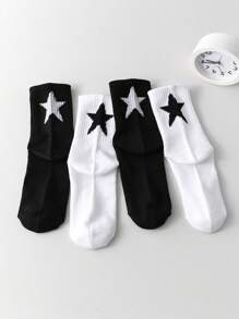 1/2/5/10 Pairs Unisex Star Print Solid Color Mid-Calf Sports Socks, Suitable For Outdoor, Cycling, Running, Yoga, Basketball, All Seasons