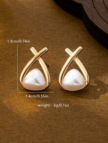 1 对金属交叉仿珍珠奢华耳环，别致简约的设计，百搭又流行