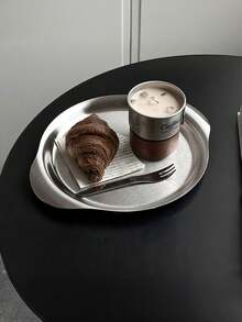 1 pièce Plateau rond en acier inoxydable à double poignée, plateau de service pour les collations, le café, le thé, les desserts dans le style de café