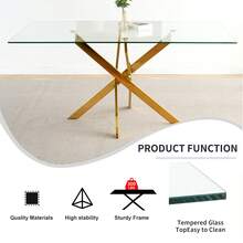 Sumdeal 63" Glass Dining Table Set For 4,Sumdeal 63" Glass Dining Table Set For6,Silver/Gold Base Dining Room Table With 4/6 Silver/Golden Leg C Shape Chairs,63" Modern Glass Dining Table With Gold/Silver Leg - 1張桌子和4張白色金腿椅子 - 查看 4