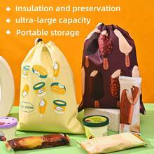 1/3PCS Cartoon Print Insulated Bag, Nylon Fabric With Built-In Aluminum Foil Thermal Layer, Keeps Fresh And Cold, Large Capacity Design, Easily Stores Ice Cream, Popsicles, Fruits, Fresh Ingredients, Suitable For Outdoor Travel. Drawstring Closure Design, Pull The Rope To Tighten The Bag Opening, Easy To Access Items. Multiple Cute Patterns Available, High Aesthetic Value, Versatile For Daily Use. - View 4