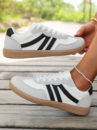 拼色运动鞋 - 拼色休闲运动鞋 - 系带、轻便、软底 - 散步、滑冰、日常穿着 - 女士 - 舒适、时尚、百搭 - 迈向时尚与舒适