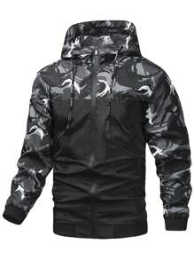 男士长袖夹克，男士休闲运动夹克，梭织连帽夹克