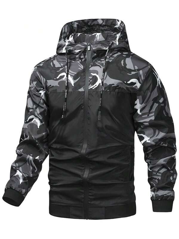 Jaqueta masculina de manga comprida, jaqueta esportiva casual masculina, jaqueta com capuz trançada