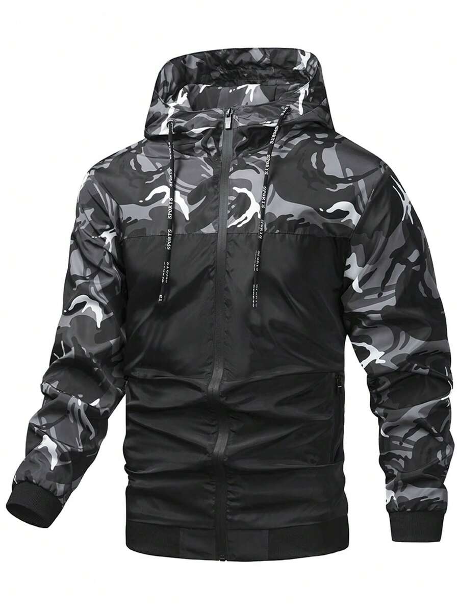 男士长袖夹克，男士休闲运动夹克，梭织连帽夹克