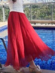 LUCIDVUE 女士夏季连衣裙孔雀蓝闪光面料双层雪纺裙两种穿法海滩度假装大摆优雅裙子回力长裙 - 大紅色 - 查看 7