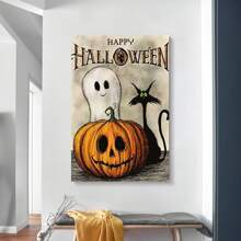 1 Piece,Halloween Pumpkin Ghost Design, Modern Frameless Art Decoration Painting, Printed Posters Mural, Waterproof Canvas,Suitable For Home, Office, Bedroom, Living Room, Study, Bathroom, Bar, Wall Arts And Home Decoration, Is An Ideal Holiday Gift Halloween Decor Fall Decor Room Decor