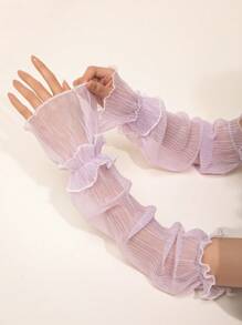 1 Pair Women Thin Solid Color Ruched Arm Sleeves
