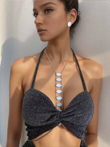 1 Set de joyería corporal para mujeres, que incluye aretes con gemas artificiales blancas incrustadas, accesorios elegantes, encantadores y sexys para fiestas de verano en la playa, discoteca o eventos