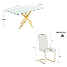 Sumdeal 63" Glass Dining Table Set For 4,Sumdeal 63" Glass Dining Table Set For6,Silver/Gold Base Dining Room Table With 4/6 Silver/Golden Leg C Shape Chairs,63" Modern Glass Dining Table With Gold/Silver Leg - 1張桌子和4張白色金腿椅子 - 查看 2