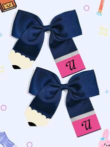 2 Stück 4 Zoll 26 Buchstaben A-Z personalisierte Bleistift-Haarschleifen, Schulanfang, Kinder Mädchen Haarschleifen mit Clips für Festivals, Partys, Schule, für den ersten Schultag - marineblau - Übersicht 31